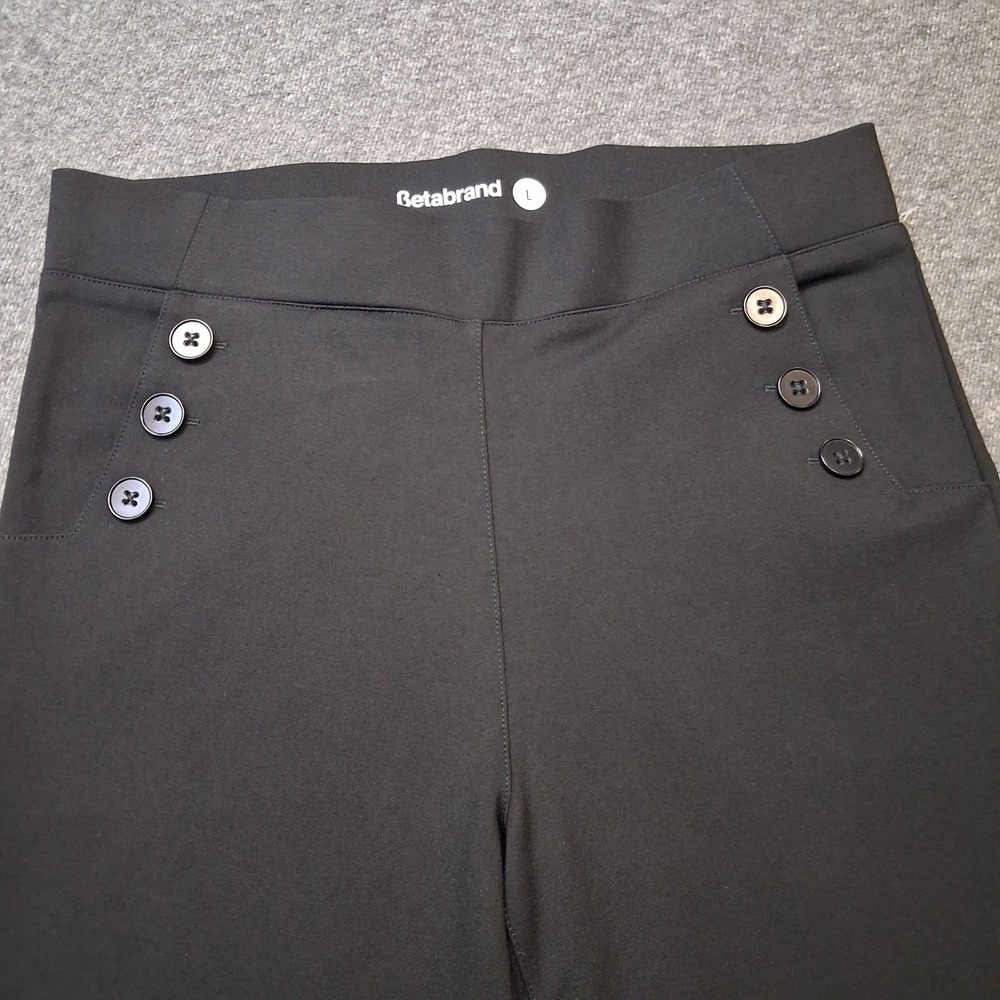 Betabrand Dress Pant Yoga Pant Black Sailor Button Pull On Bootcut Womens Sz L - Picture 11 of 13